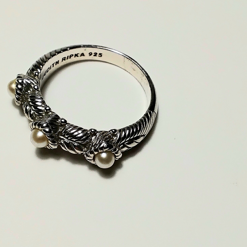 Judith Ripka Mini Pearl Ring 925 Silver Sz 10 - Picture 2 of 3